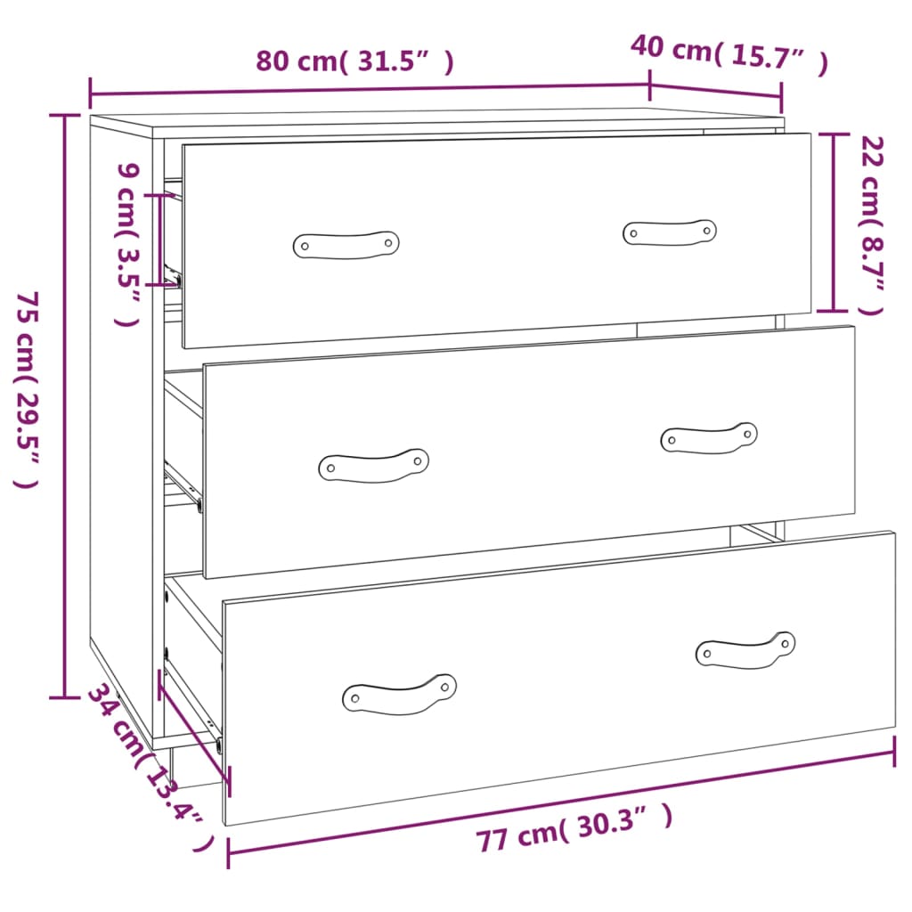 vidaXL Aparador de madera maciza de pino marrón cera 80x40x75 cm