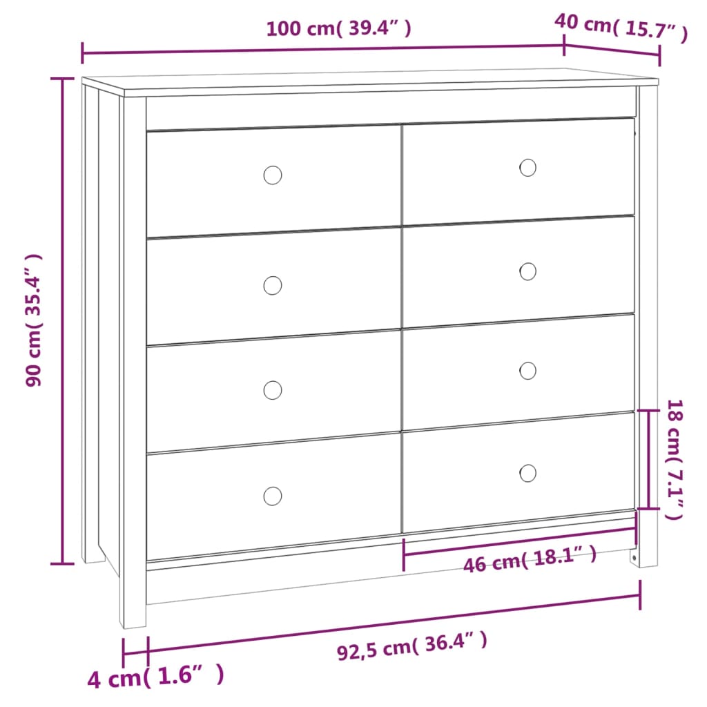 vidaXL Armario auxiliar madera maciza de pino marrón cera 100x40x90 cm