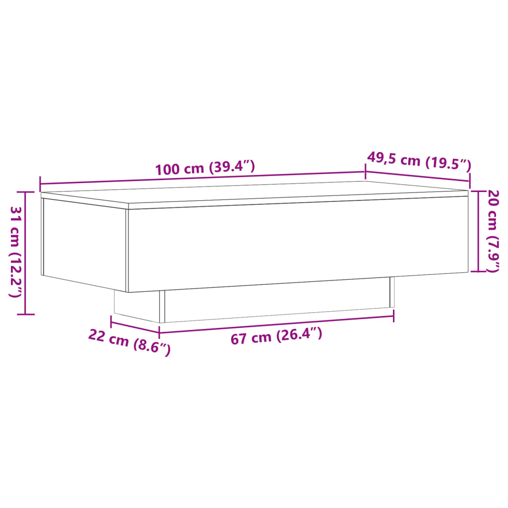 vidaXL Mesa de centro madera de ingeniería roble Sonoma 100x49,5x31 cm