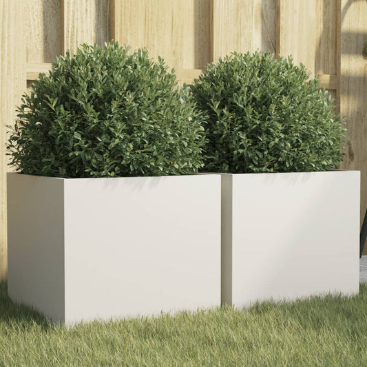 vidaXL Jardineras 2 unidades acero blanco 32x30x29 cm