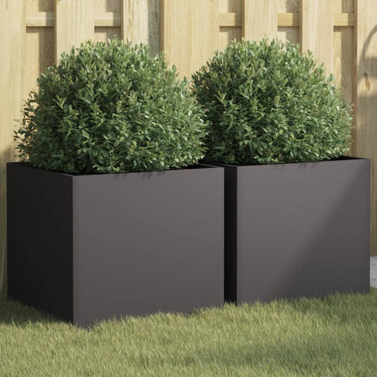 vidaXL Jardineras 2 unidades acero negro 42x40x39 cm