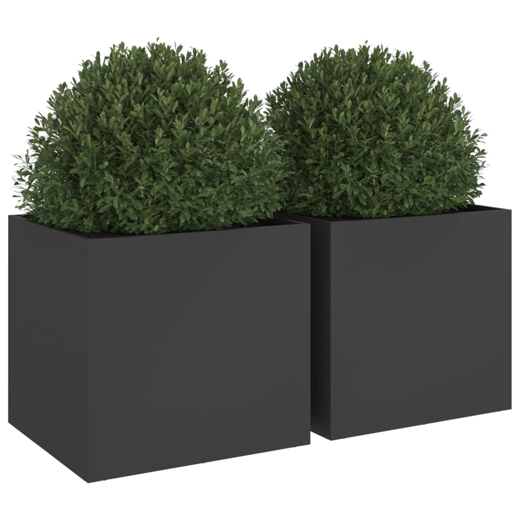 vidaXL Jardineras 2 unidades acero negro 49x47x46 cm