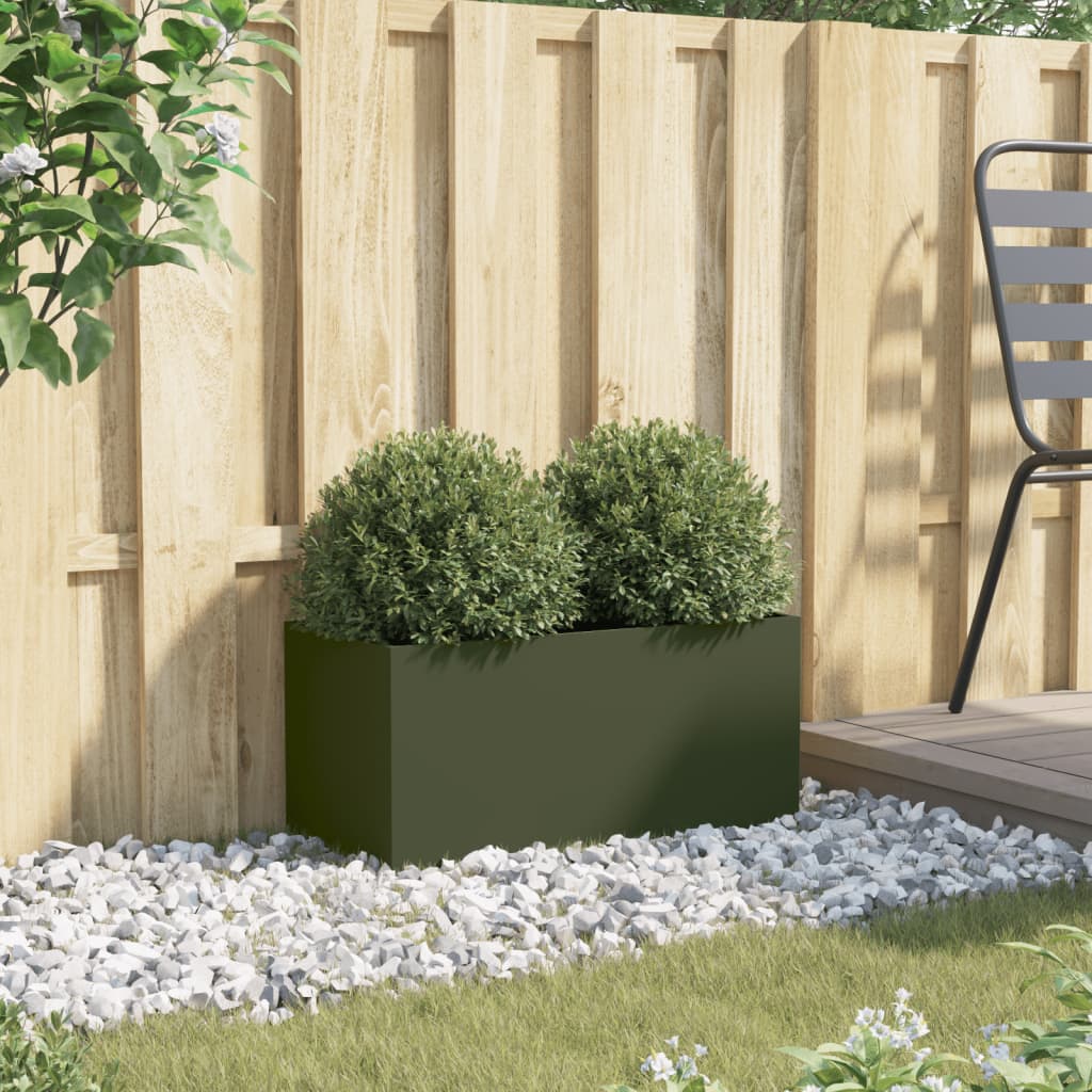 vidaXL Jardinera acero verde oliva 62x30x29 cm