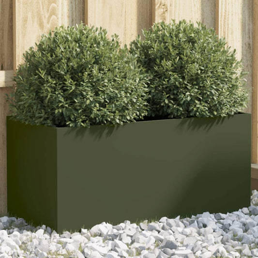 vidaXL Jardinera acero verde oliva 62x30x29 cm