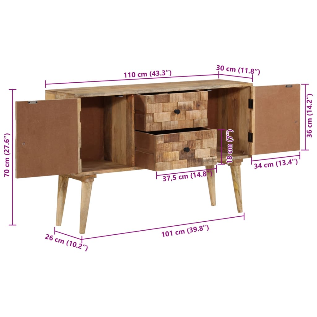 vidaXL Aparador de madera maciza de mango 110x30x70 cm