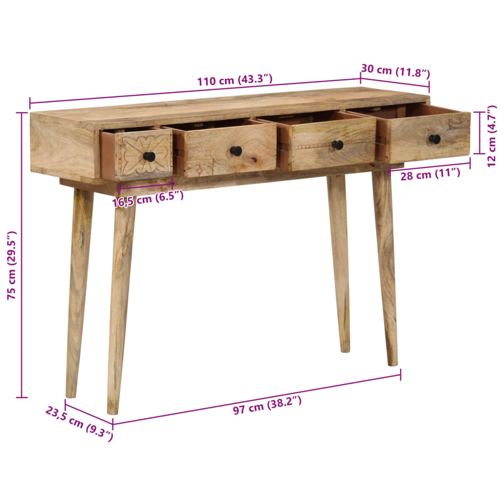 vidaXL Mesa consola de madera maciza de mango 110x30x75 cm