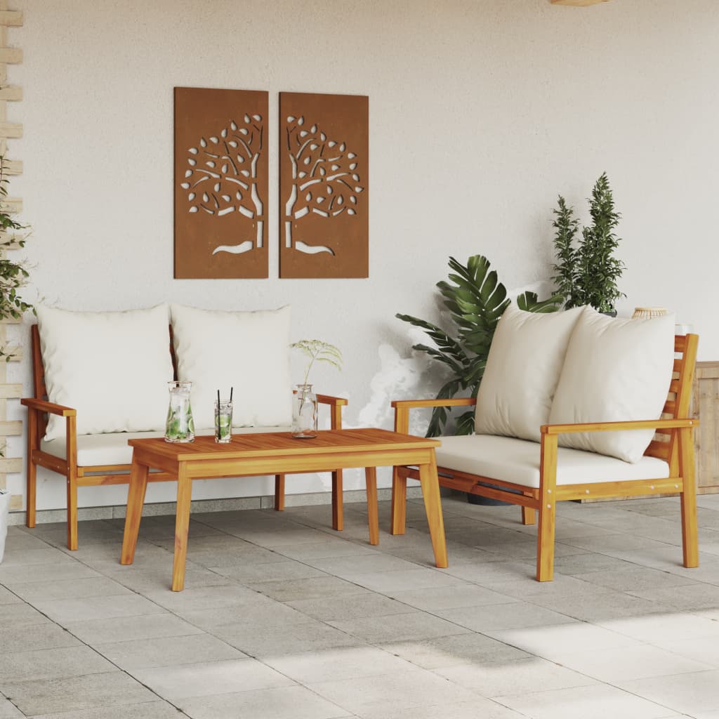 vidaXL Set de muebles para jardín 3 piezas con cojines madera acacia