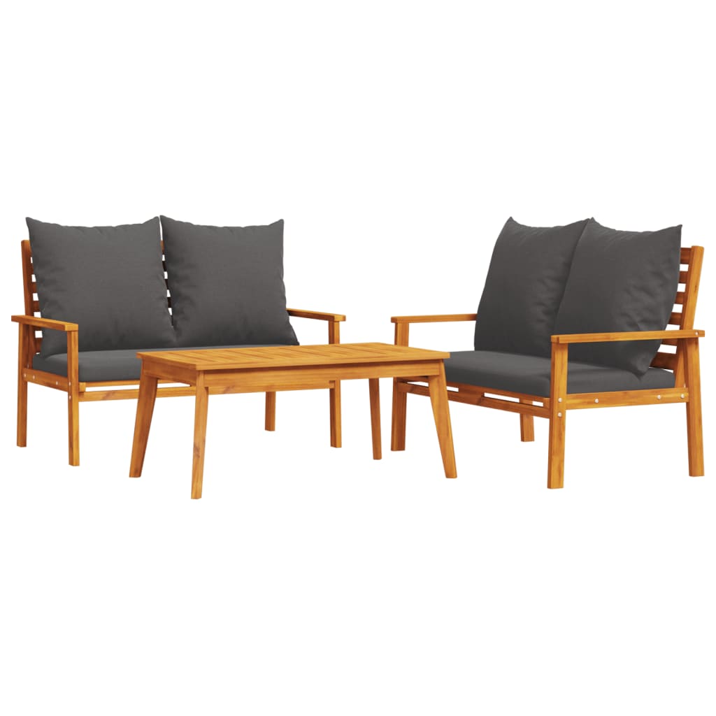 vidaXL Set de muebles para jardín 3 piezas con cojines madera acacia