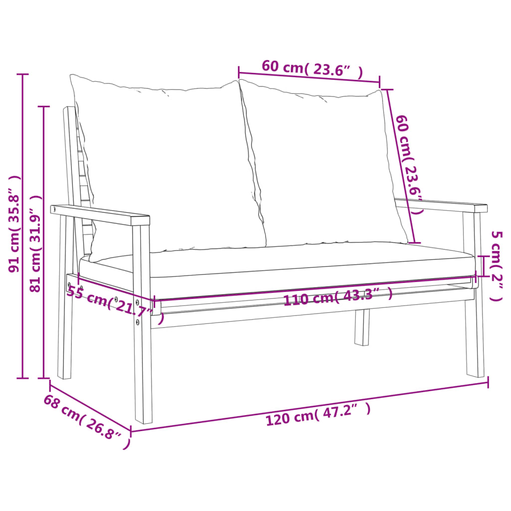 vidaXL Set de muebles para jardín 3 piezas con cojines madera acacia