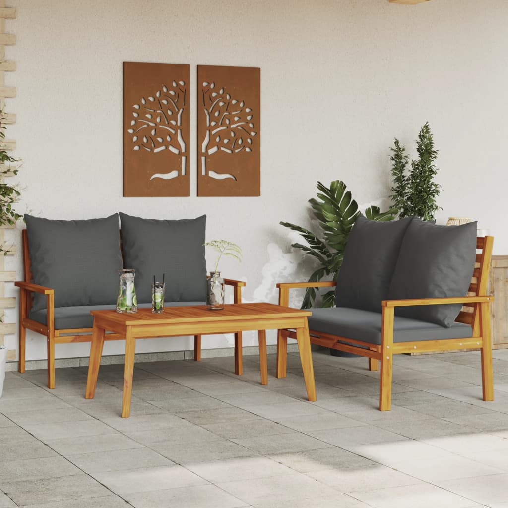 vidaXL Set de muebles para jardín 3 piezas con cojines madera acacia