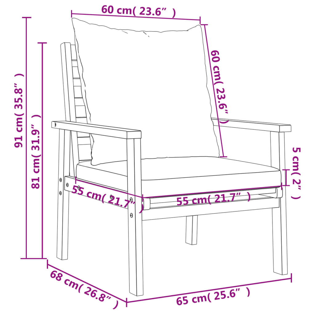 vidaXL Set de muebles para jardín 3 piezas con cojines madera acacia