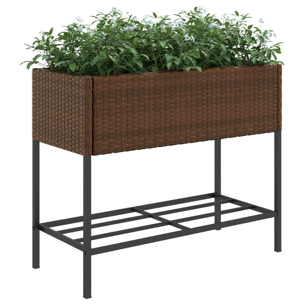 vidaXL Jardineras con estante 2 uds ratán sintético marrón 90x40x75 cm