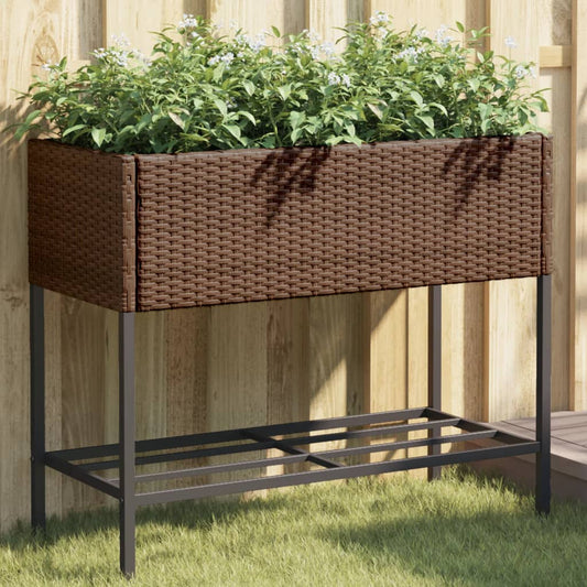 vidaXL Jardineras con estante 2 uds ratán sintético marrón 90x40x75 cm