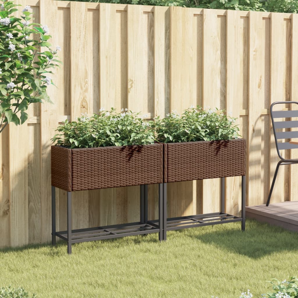 vidaXL Jardineras con estante 2 uds ratán sintético marrón 70x28x70 cm