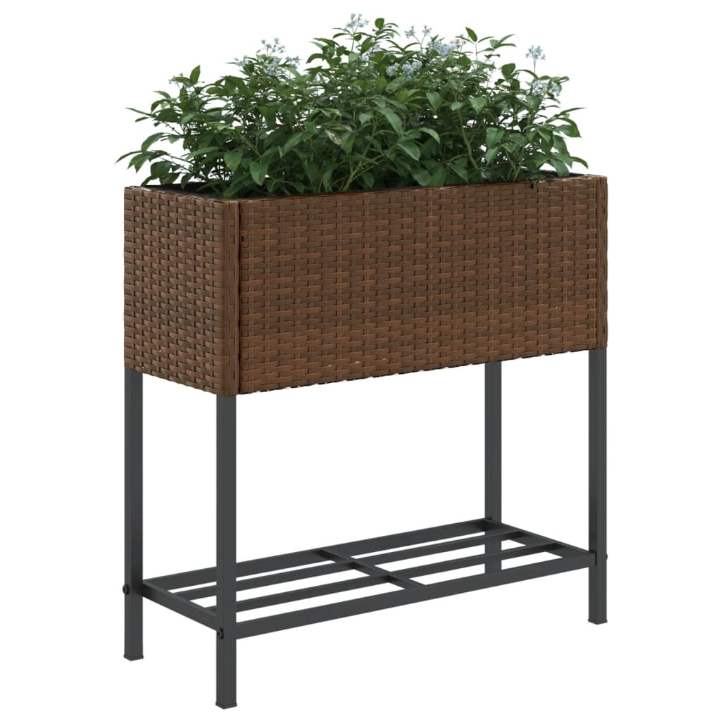 vidaXL Jardineras con estante 2 uds ratán sintético marrón 70x28x70 cm