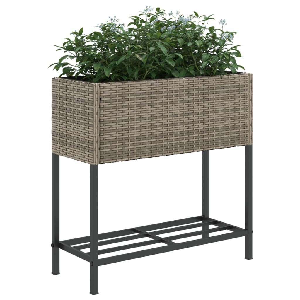 vidaXL Jardineras con estante 2 uds ratán sintético gris 70x28x70 cm