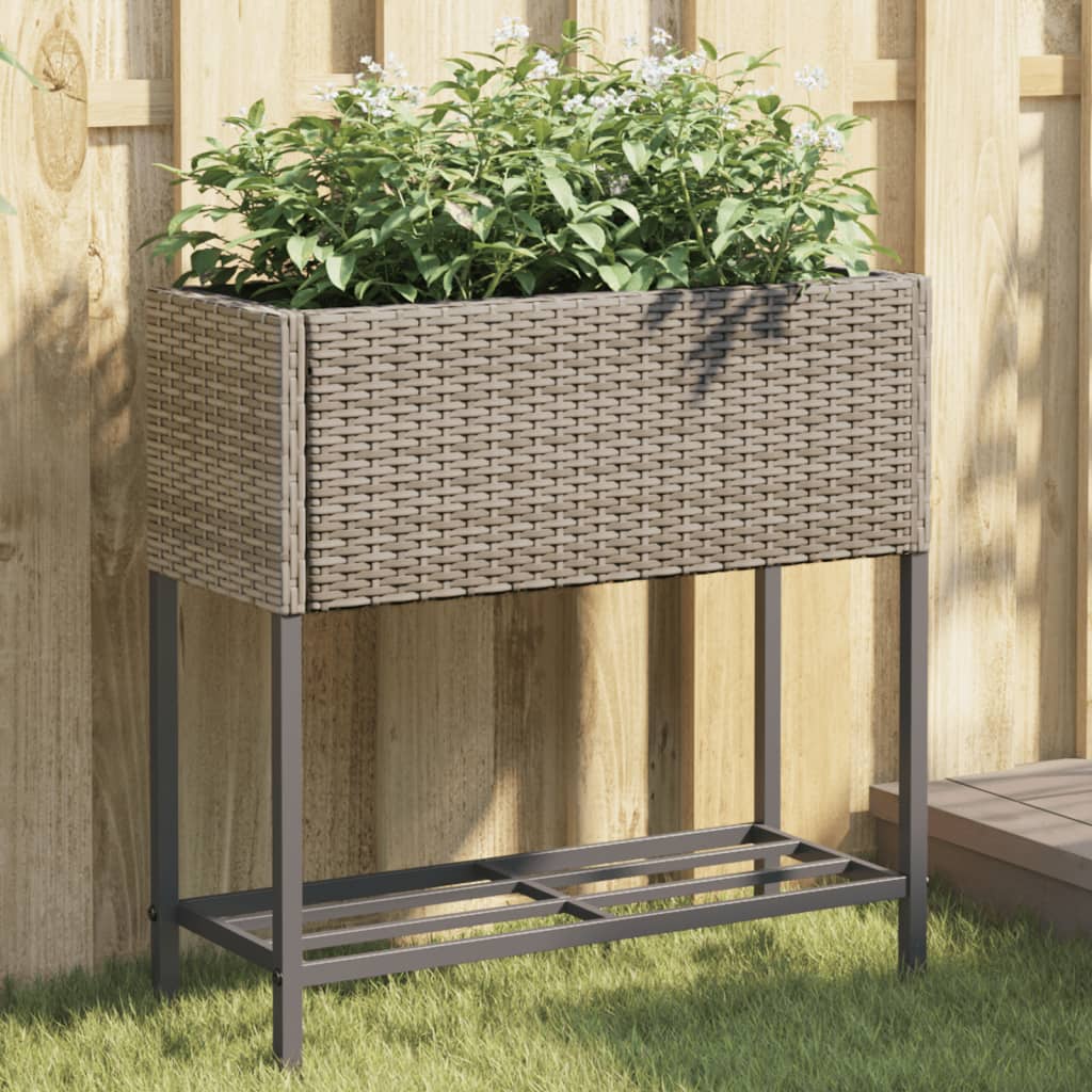 vidaXL Jardineras con estante 2 uds ratán sintético gris 70x28x70 cm