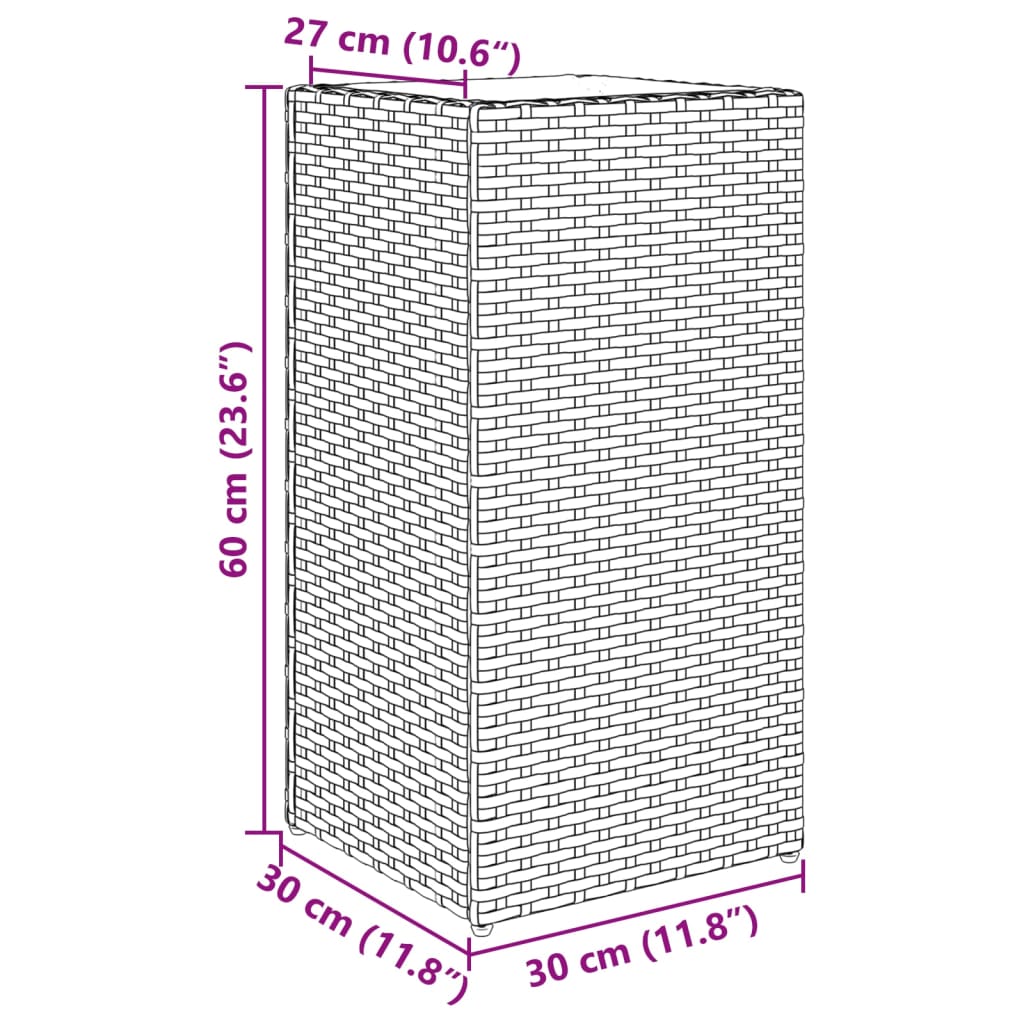 vidaXL Jardineras 2 unidades ratán sintético gris 30x30x60 cm