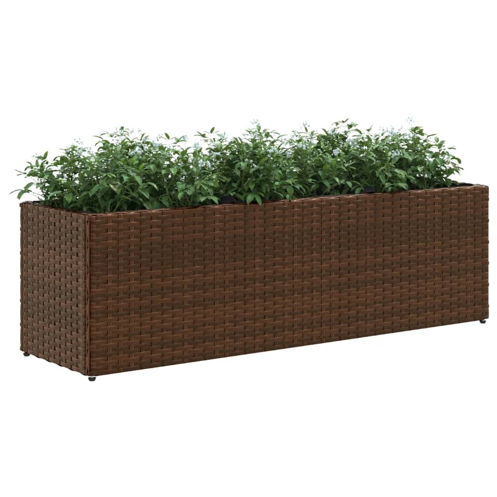 vidaXL Jardineras con 3 maceteros 2 uds ratán PE marrón 105x30x32 cm