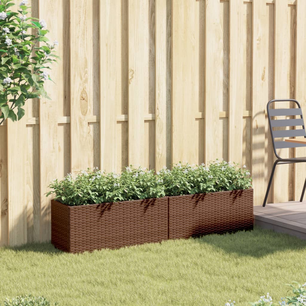 vidaXL Jardineras con 2 maceteros 2 uds ratán PE marrón 72x30x32 cm