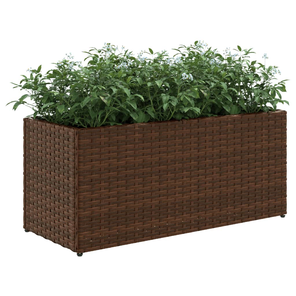 vidaXL Jardineras con 2 maceteros 2 uds ratán PE marrón 72x30x32 cm