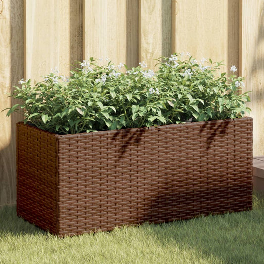 vidaXL Jardineras con 2 maceteros 2 uds ratán PE marrón 72x30x32 cm