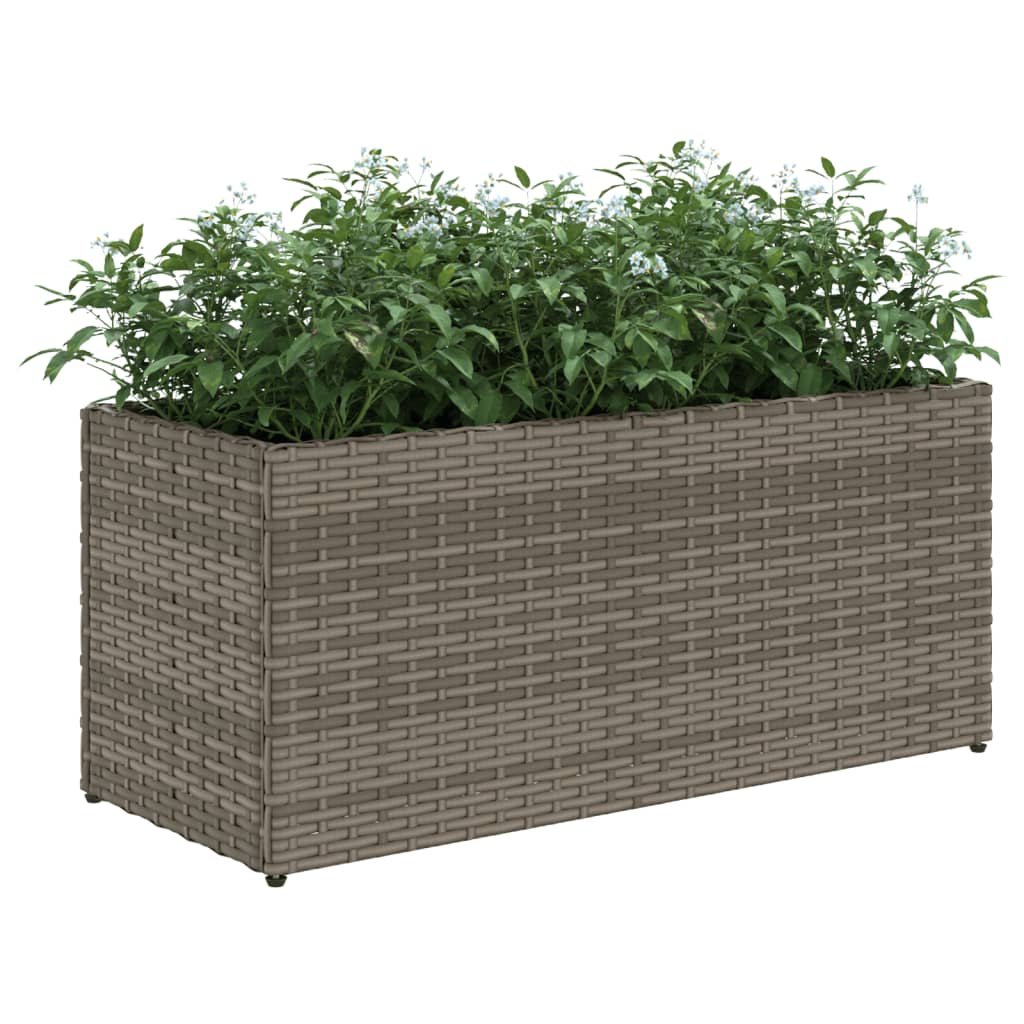 vidaXL Jardineras con 2 maceteros 2 uds ratán PE gris 72x30x32 cm