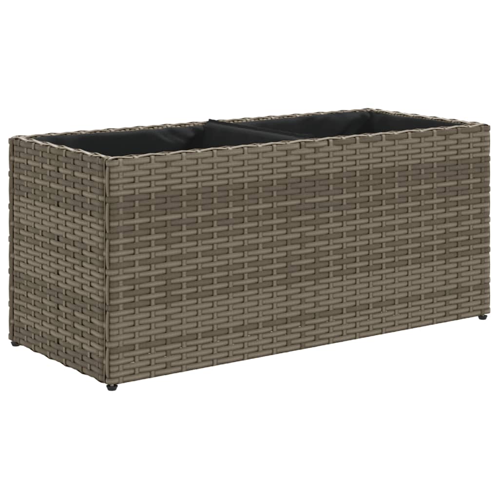 vidaXL Jardineras con 2 maceteros 2 uds ratán PE gris 72x30x32 cm