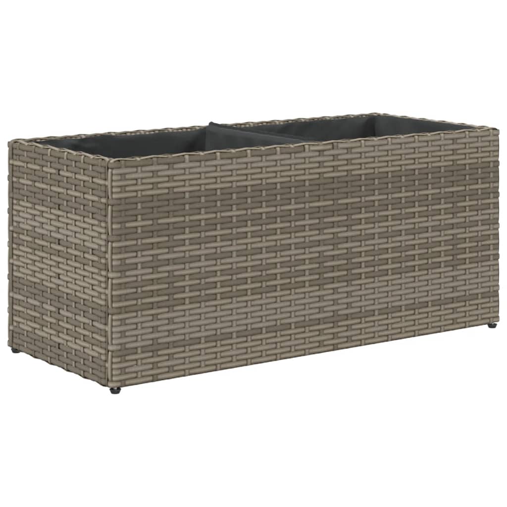 vidaXL Jardineras con 2 maceteros 2 uds ratán PE gris 72x30x32 cm