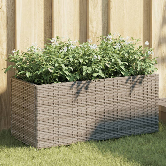 vidaXL Jardineras con 2 maceteros 2 uds ratán PE gris 72x30x32 cm