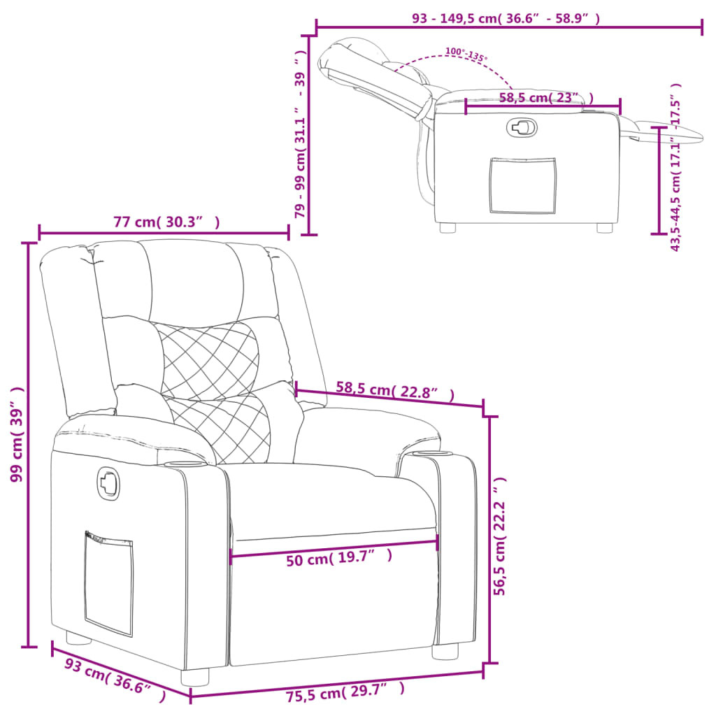 vidaXL Sillón reclinable de tela gris claro