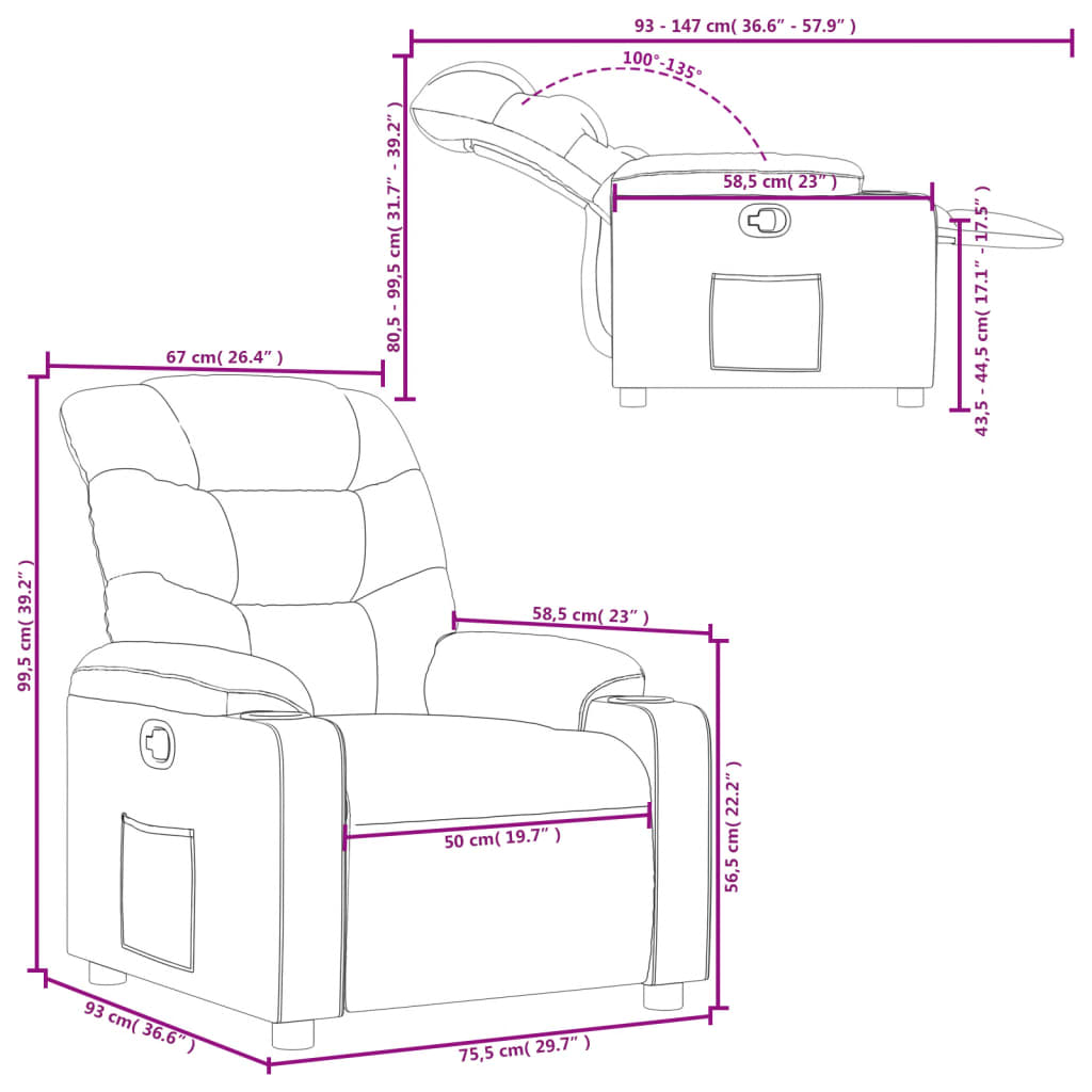 vidaXL Sillón reclinable de cuero sintético crema