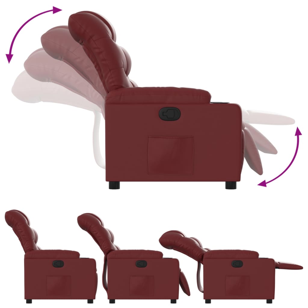 vidaXL Sillón reclinable de cuero sintético rojo tinto