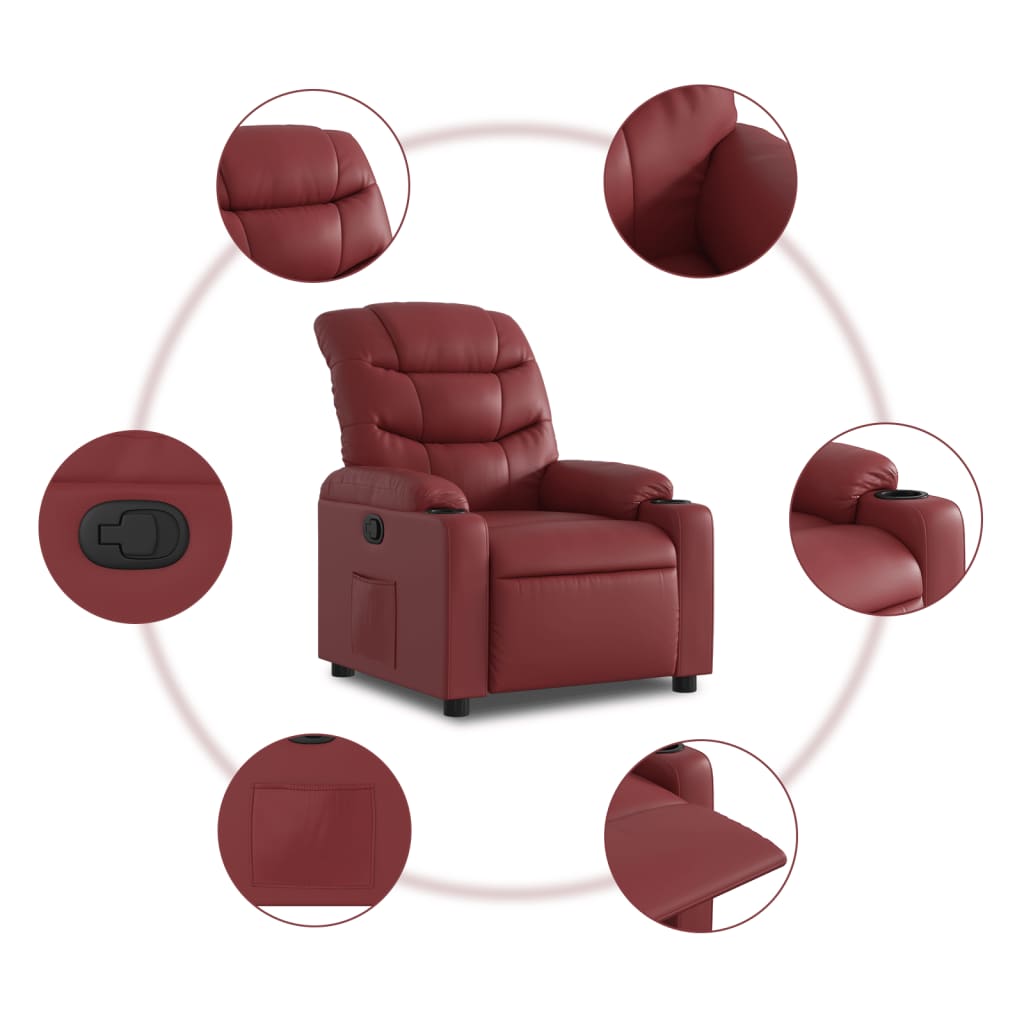 vidaXL Sillón reclinable de cuero sintético rojo tinto