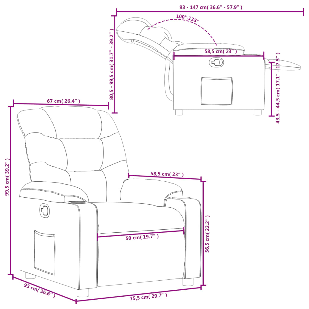 vidaXL Sillón reclinable de cuero sintético rojo tinto