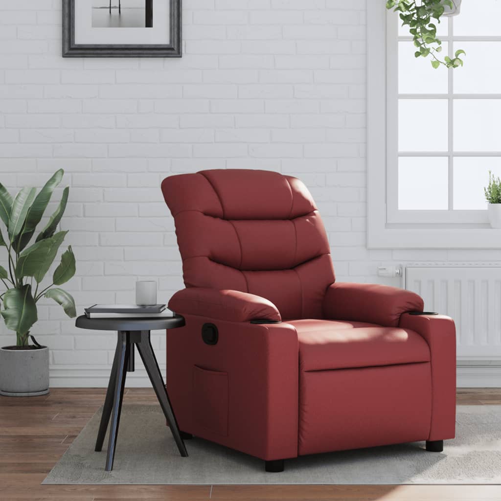 vidaXL Sillón reclinable de cuero sintético rojo tinto