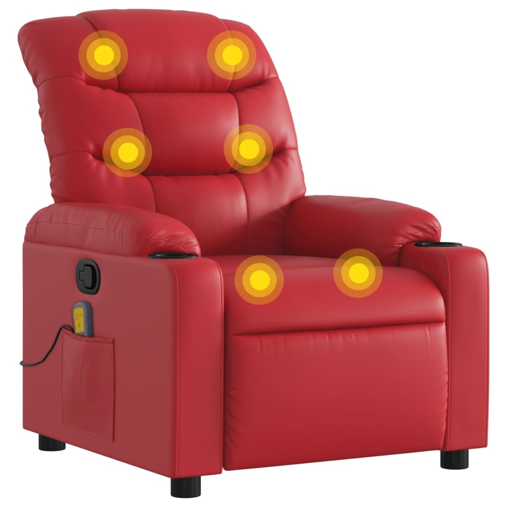 vidaXL Sillón de masaje reclinable cuero sintético rojo