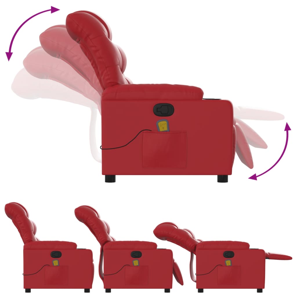 vidaXL Sillón de masaje reclinable cuero sintético rojo