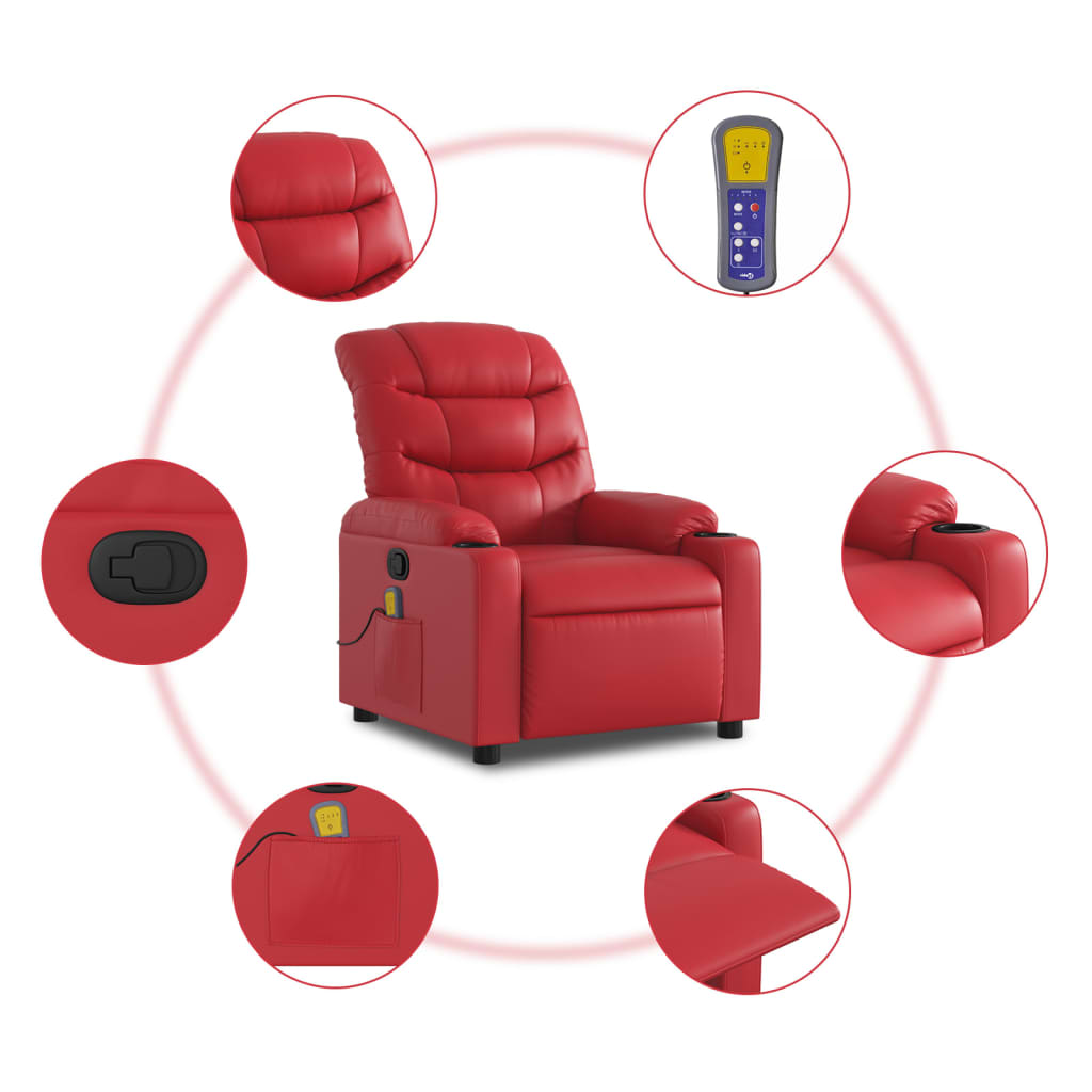 vidaXL Sillón de masaje reclinable cuero sintético rojo