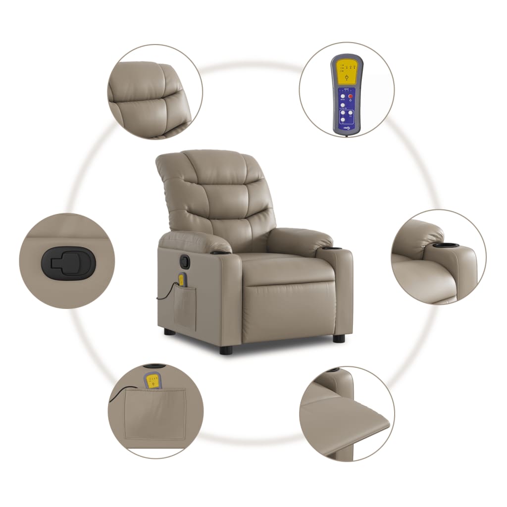 vidaXL Sillón de masaje reclinable cuero sintético color capuchino