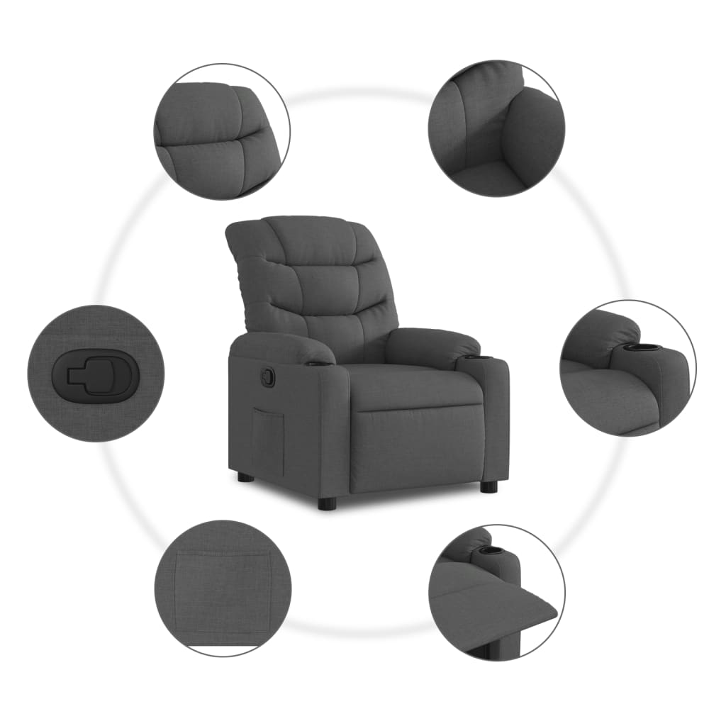 vidaXL Sillón reclinable de tela gris oscuro