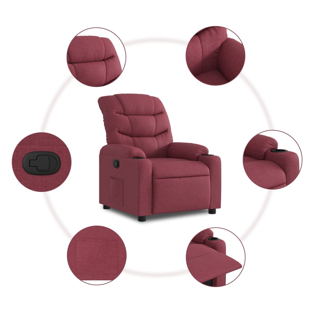 vidaXL Sillón reclinable de tela rojo tinto