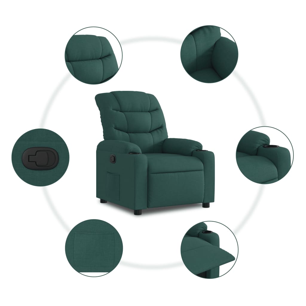 vidaXL Sillón reclinable de tela verde oscuro