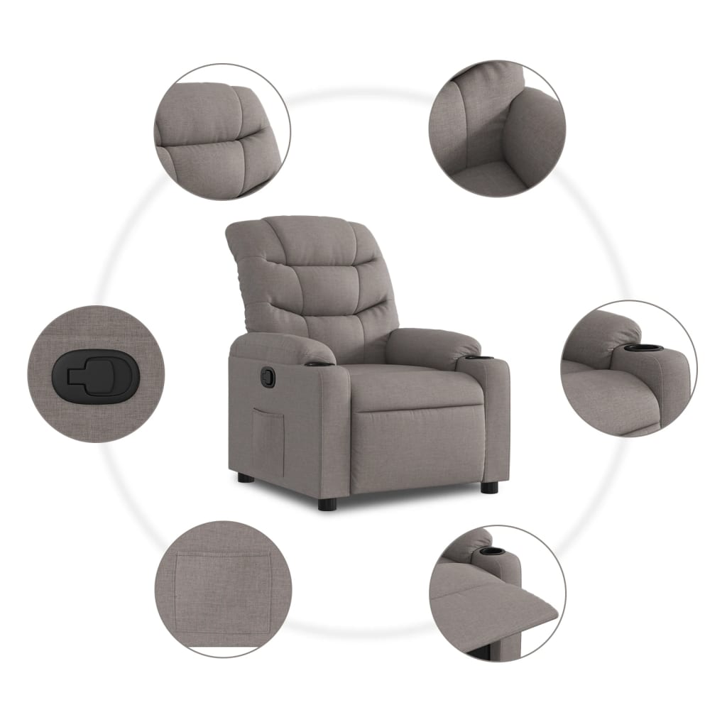 vidaXL Sillón reclinable de tela gris taupe