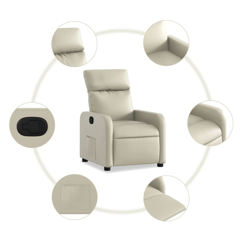 vidaXL Sillón reclinable de cuero sintético crema