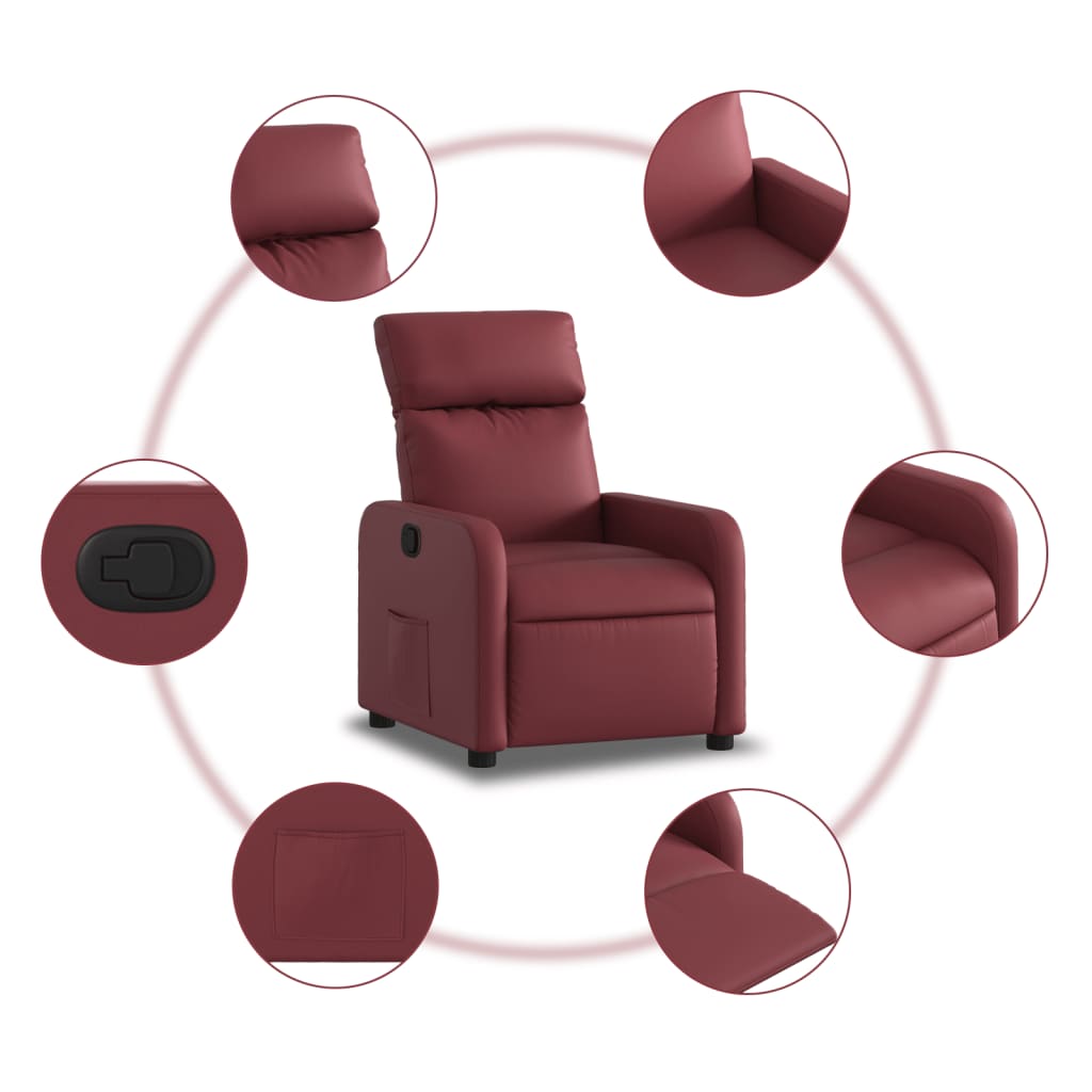 vidaXL Sillón reclinable de cuero sintético rojo tinto