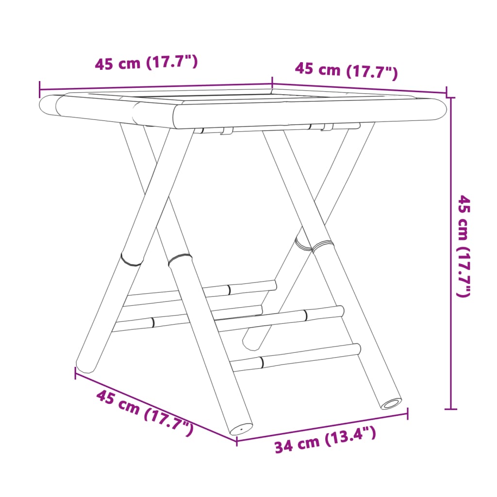 vidaXL Mesa plegable de jardín de bambú 45x45x45 cm