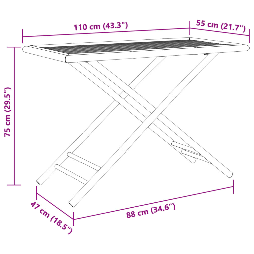 vidaXL Mesa de jardín plegable de bambú 110x55x75 cm