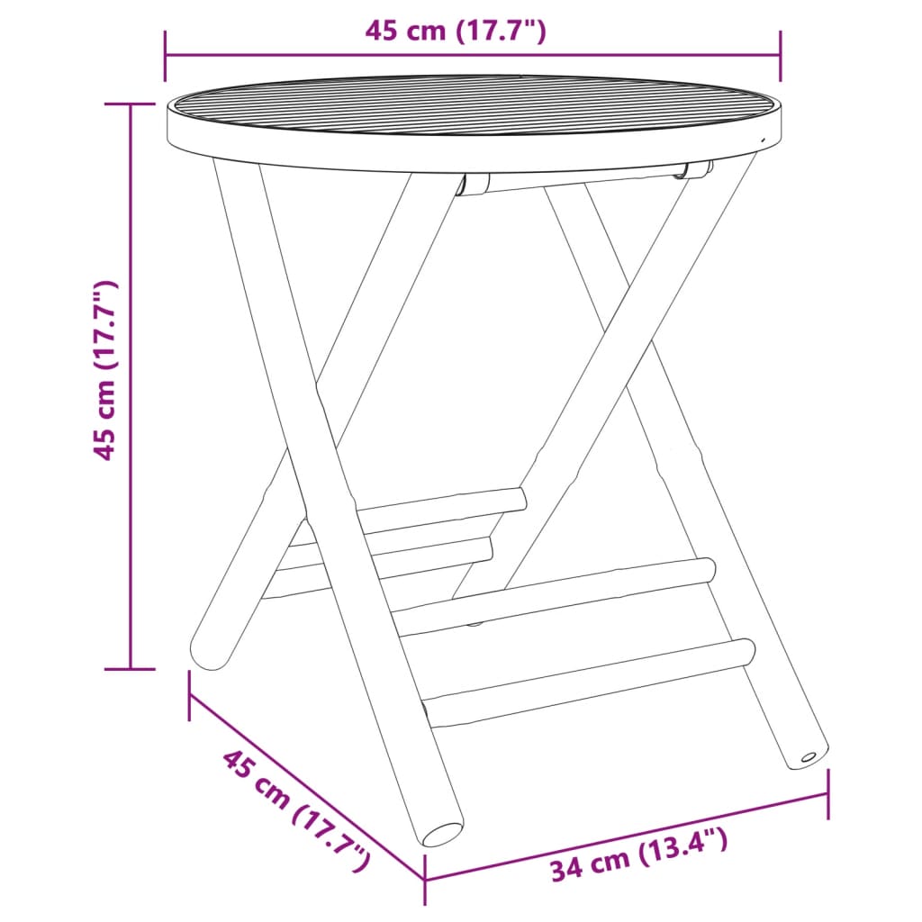 vidaXL Mesa plegable de jardín de bambú Ø45x45 cm