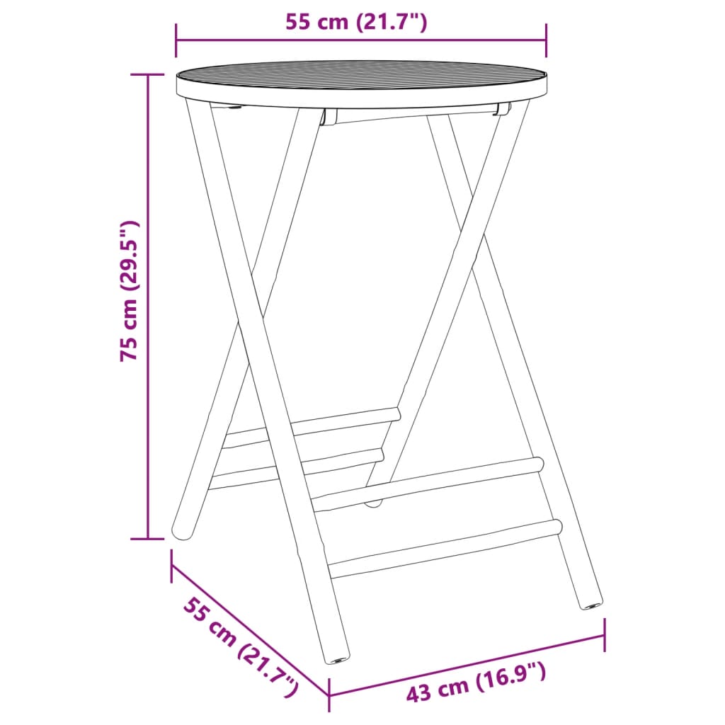 vidaXL Mesa plegable de jardín de bambú Ø55x75 cm